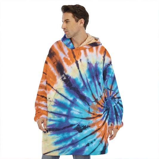 Blue And Orange Tie Dye Print Hoodie Blanket