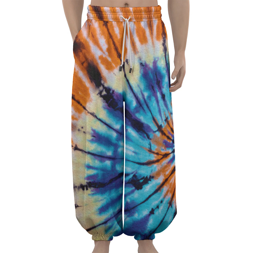 Blue And Orange Tie Dye Print Lantern Pants
