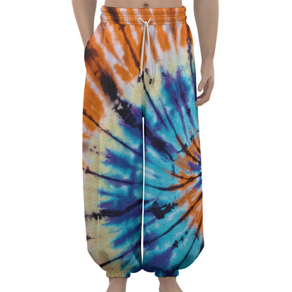 Blue And Orange Tie Dye Print Lantern Pants