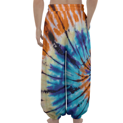 Blue And Orange Tie Dye Print Lantern Pants