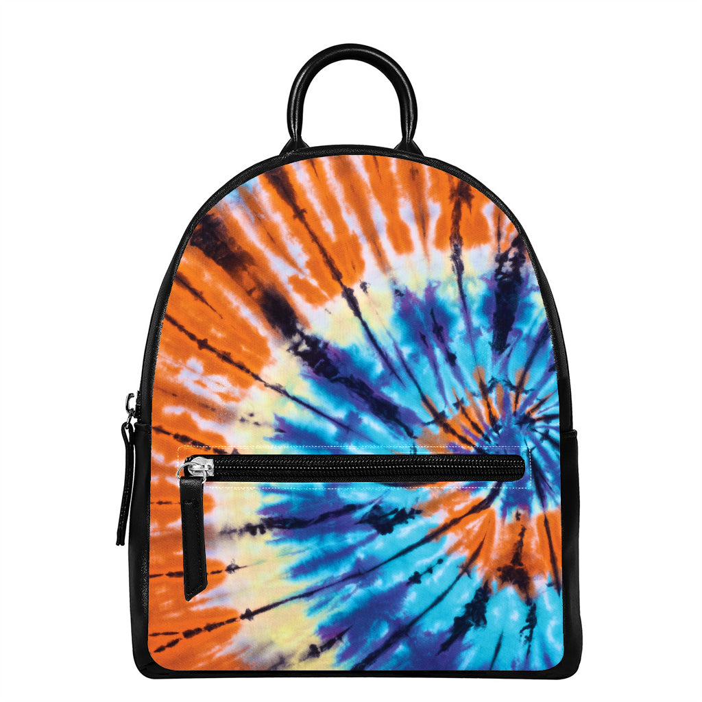 Blue And Orange Tie Dye Print Leather Backpack