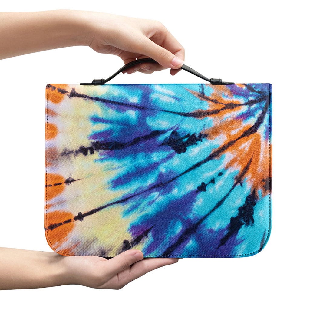 Blue And Orange Tie Dye Print Leather Bible Cover