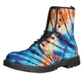 Blue And Orange Tie Dye Print Lace-Up Boots