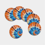 Blue And Orange Tie Dye Print Leather Coaster Set
