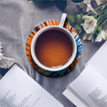 Blue And Orange Tie Dye Print Leather Coaster Set