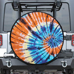 Blue And Orange Tie Dye Print Leather Spare Tire Cover