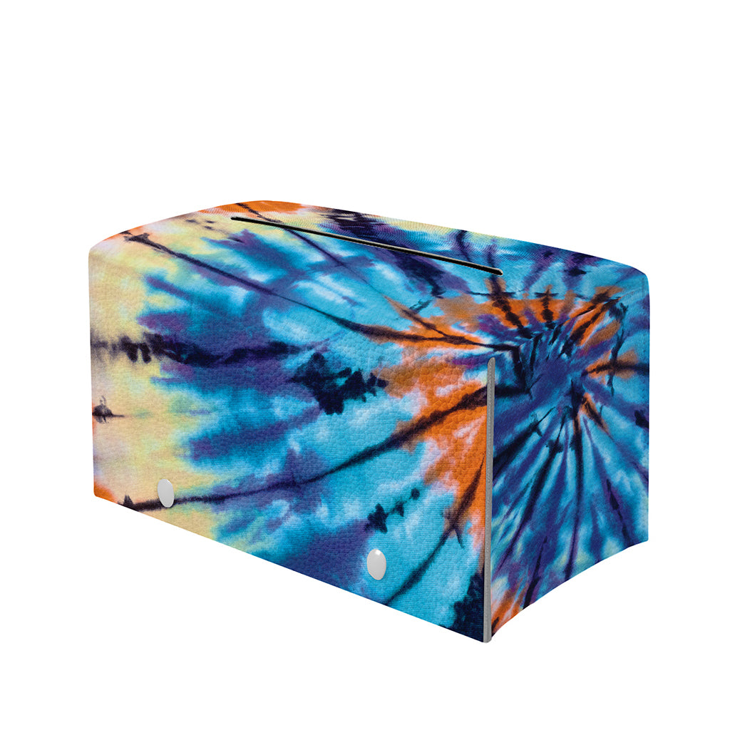Blue And Orange Tie Dye Print Leather Tissue Box Cover