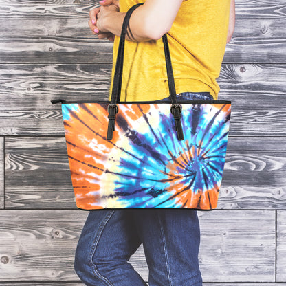 Blue And Orange Tie Dye Print Leather Tote Bag