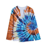 Blue And Orange Tie Dye Print Long Sleeve Short Coat