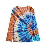 Blue And Orange Tie Dye Print Long Sleeve Short Coat