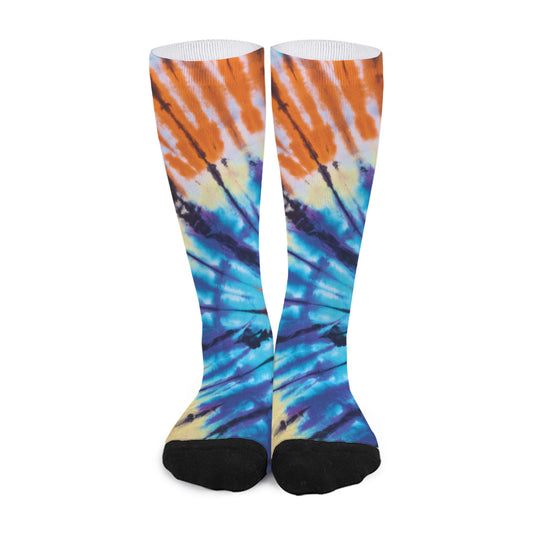 Blue And Orange Tie Dye Print Long Socks