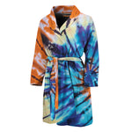 Blue And Orange Tie Dye Print Men's Bathrobe