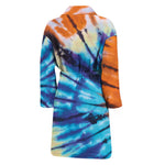 Blue And Orange Tie Dye Print Men's Bathrobe