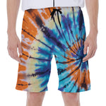 Blue And Orange Tie Dye Print Men's Beach Shorts