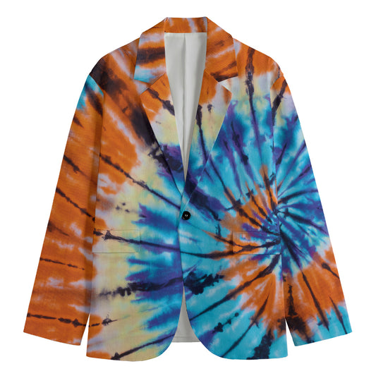 Blue And Orange Tie Dye Print Men's Blazer