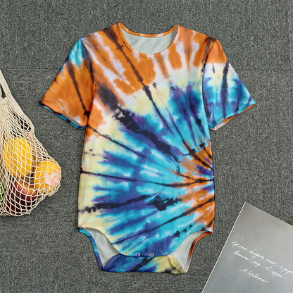 Blue And Orange Tie Dye Print Men's Bodysuit