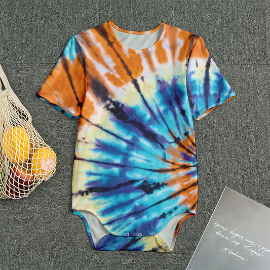 Blue And Orange Tie Dye Print Men's Bodysuit