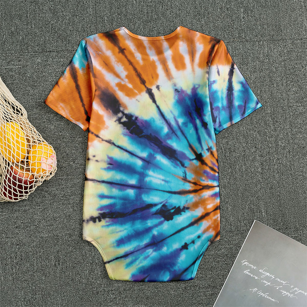 Blue And Orange Tie Dye Print Men's Bodysuit