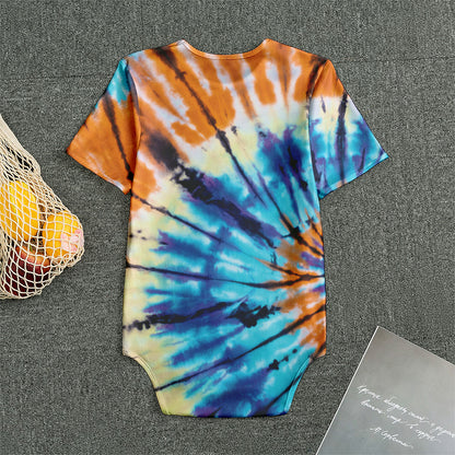 Blue And Orange Tie Dye Print Men's Bodysuit