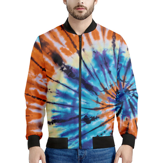Blue And Orange Tie Dye Print Men's Bomber Jacket