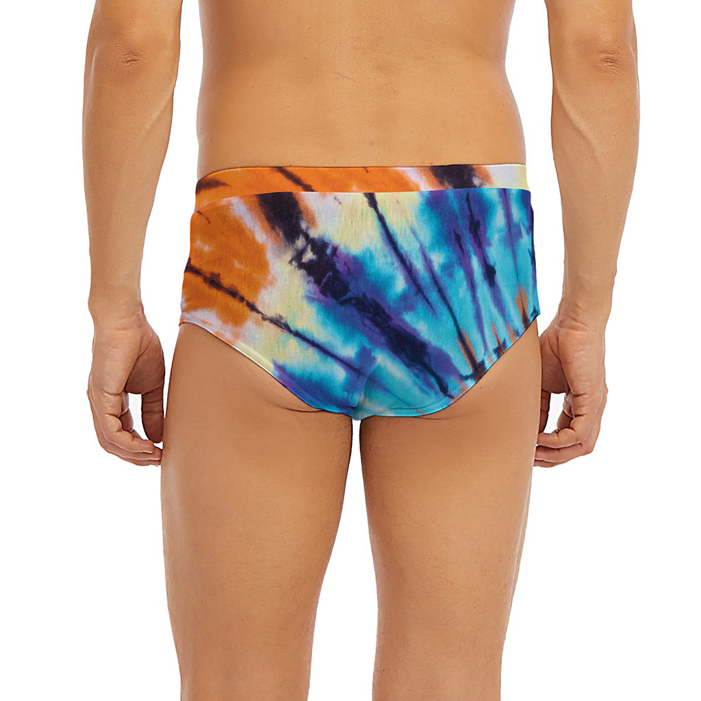 Blue And Orange Tie Dye Print Men's Briefs