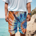 Blue And Orange Tie Dye Print Men's Cargo Shorts