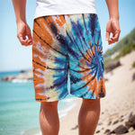 Blue And Orange Tie Dye Print Men's Cargo Shorts