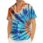 Blue And Orange Tie Dye Print Men's Deep V-Neck Shirt