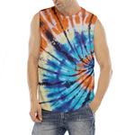 Blue And Orange Tie Dye Print Men's Fitness Tank Top
