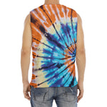Blue And Orange Tie Dye Print Men's Fitness Tank Top