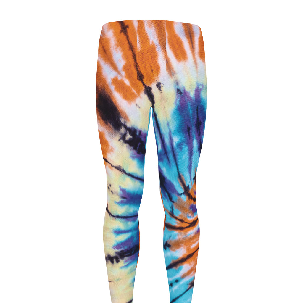 Blue And Orange Tie Dye Print Men's leggings