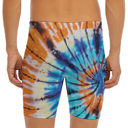 Blue And Orange Tie Dye Print Men's Long Boxer Briefs