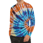 Blue And Orange Tie Dye Print Men's Long Sleeve Rash Guard