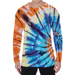 Blue And Orange Tie Dye Print Men's Long Sleeve T-Shirt