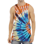 Blue And Orange Tie Dye Print Men's Muscle Tank Top