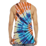 Blue And Orange Tie Dye Print Men's Muscle Tank Top