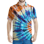 Blue And Orange Tie Dye Print Men's Polo Shirt