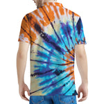 Blue And Orange Tie Dye Print Men's Polo Shirt
