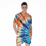 Blue And Orange Tie Dye Print Men's Rompers