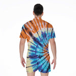 Blue And Orange Tie Dye Print Men's Rompers