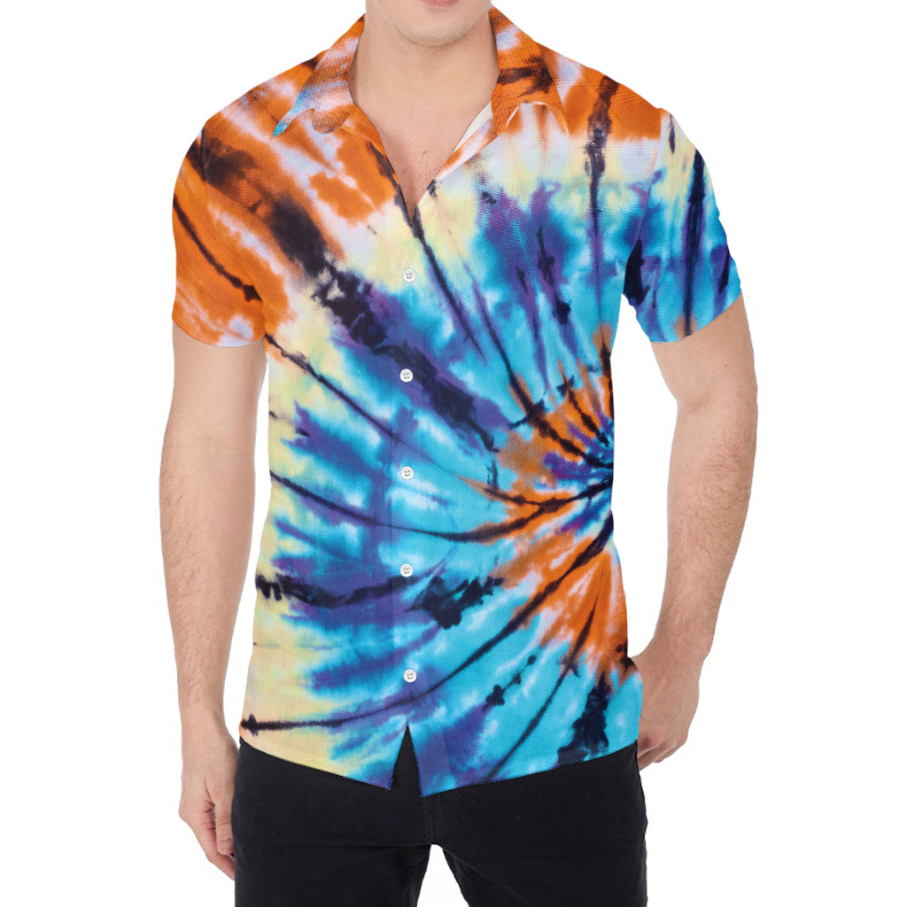 Blue And Orange Tie Dye Print Men's Shirt