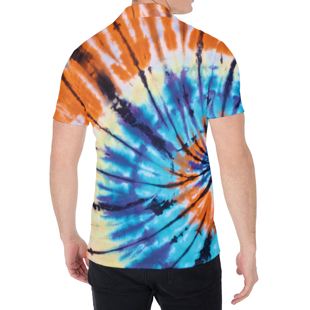 Blue And Orange Tie Dye Print Men's Shirt