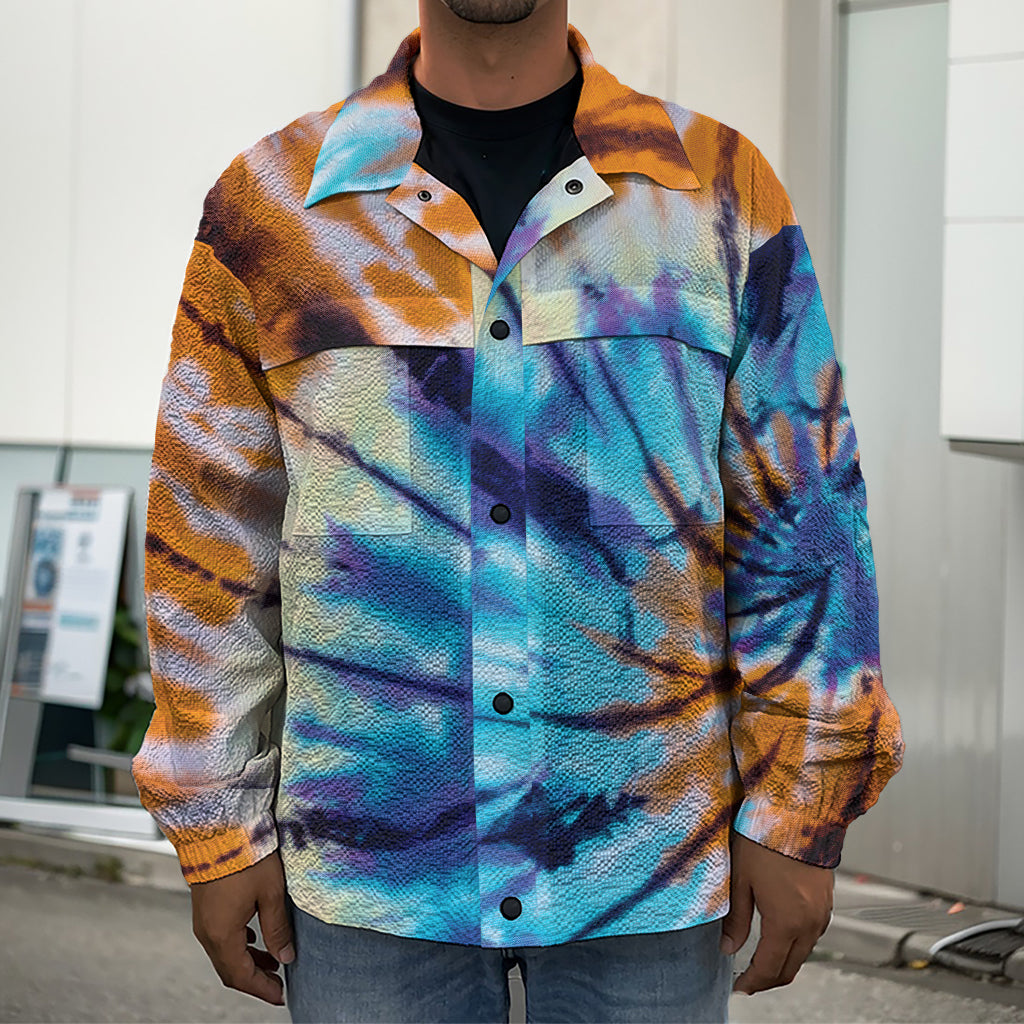 Blue And Orange Tie Dye Print Men's Shirt Jacket