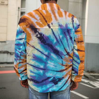 Blue And Orange Tie Dye Print Men's Shirt Jacket