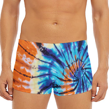 Blue And Orange Tie Dye Print Men's Short Boxer Briefs