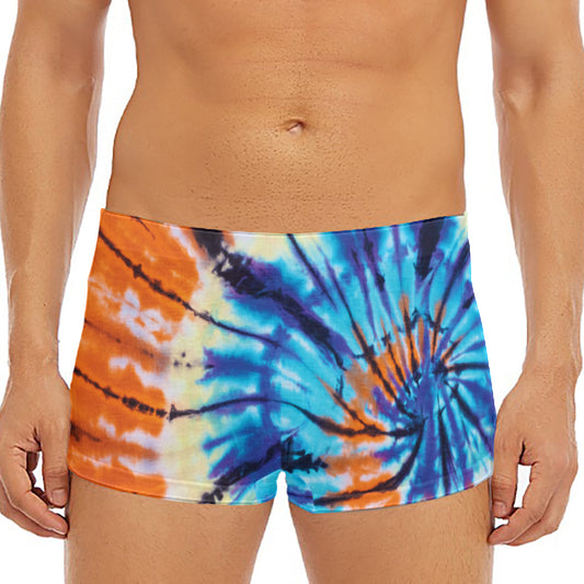 Blue And Orange Tie Dye Print Men's Short Boxer Briefs