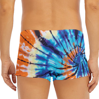 Blue And Orange Tie Dye Print Men's Short Boxer Briefs