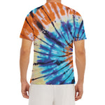 Blue And Orange Tie Dye Print Men's Short Sleeve Rash Guard