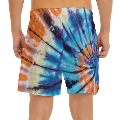 Blue And Orange Tie Dye Print Men's Split Running Shorts