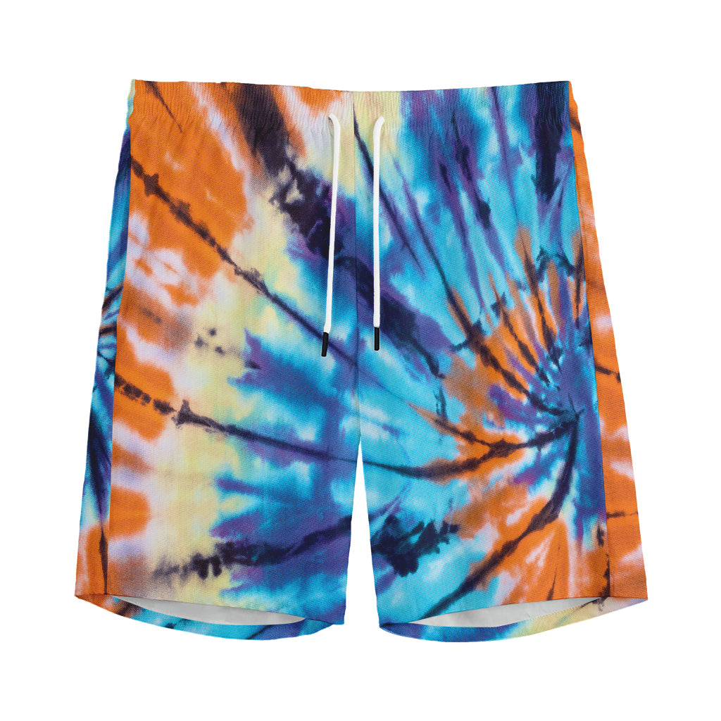 Blue And Orange Tie Dye Print Men's Sports Shorts